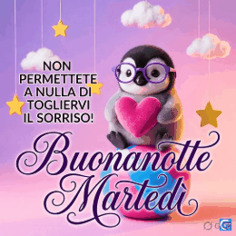 Bellissima GIF di Buonanotte Martedì con luna luminosa, stelle scintillanti e messaggio dolce per augurare sogni sereni