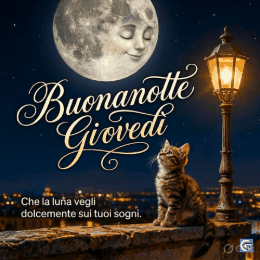 Immagini e GIF buonanotte giovedì con luna stellata, cuori e scene notturne morbide, auguri dolci e rilassanti per una notte serena piena di sogni