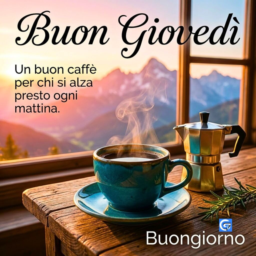 Un caff&egrave; fumante e una moka al tramonto tra le montagne