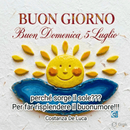 Buona Domenica 5 Luglio buongiorno con immagini e GIF colorate gratis da inviare su WhatsApp