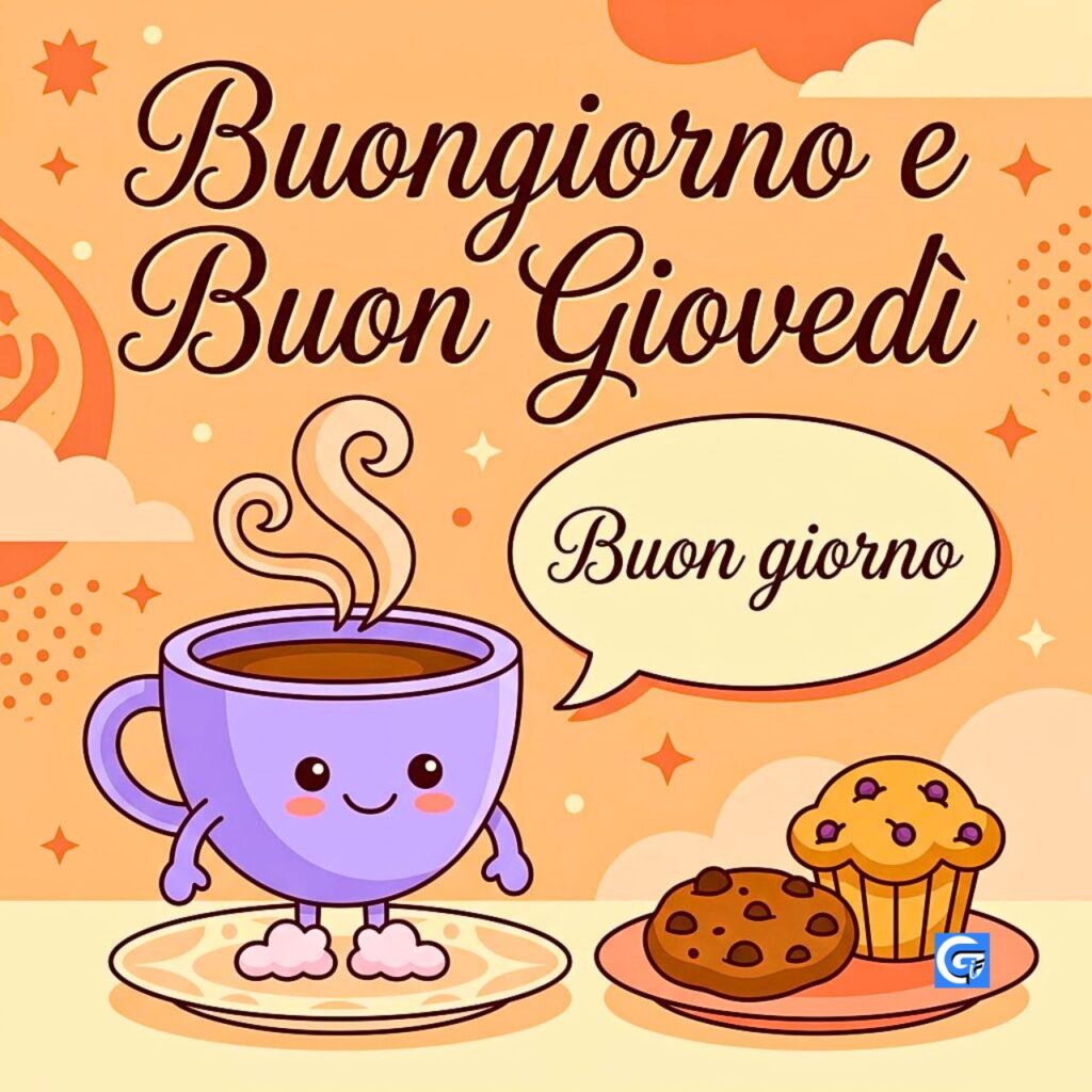 Caratteri di colazione kawaii e testo Buongiorno e Buon Gioved&igrave;