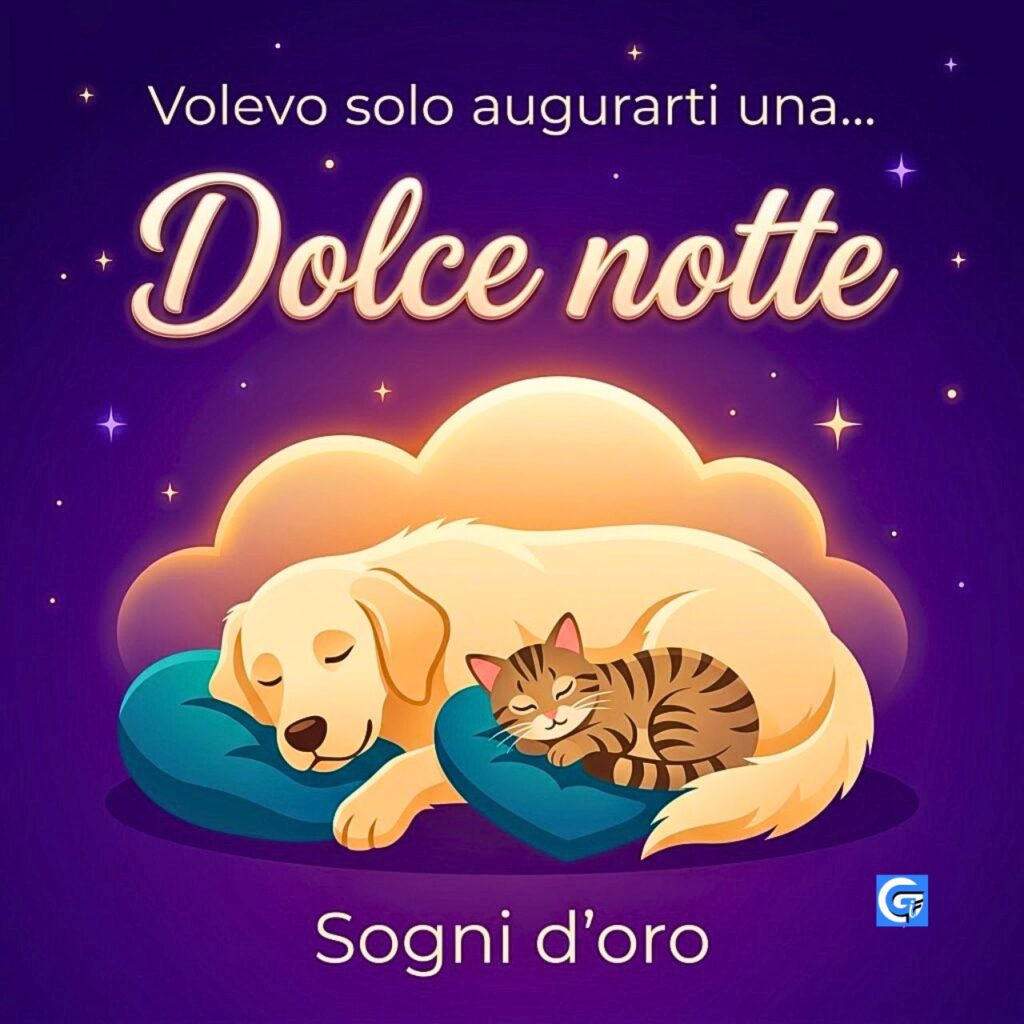 Le stelle brillano nel cielo notturno mentre due amici fedeli, un gatto e un cane, riposano tranquilli. Il loro abbraccio sonnolento &egrave; un invito a rilassarsi e a lasciarsi andare ai sogni pi&ugrave; belli. Una notte serena a tutti.