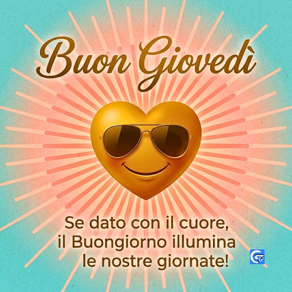 Cuore vintage con occhiali da sole e raggi. Testi Buon Giovedì e Se dato con il cuore.