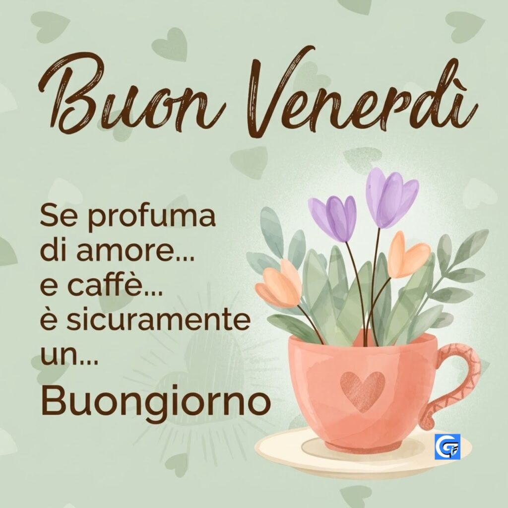 Tazza da caff&egrave; con fiori, testo "Buon Venerd&igrave;", "Se profuma di amore...", "Buongiorno"
