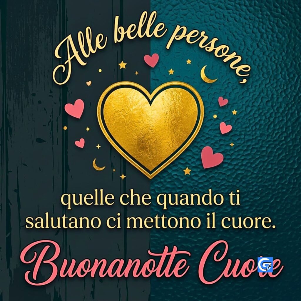 Sfondo split legno scuro pelle blu con cuore d'oro, stelline e testo italiano "Buonanotte Cuore".