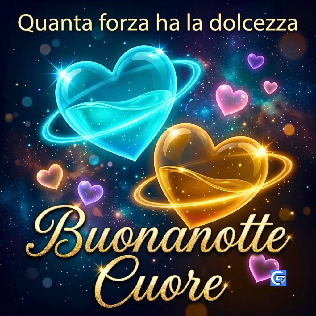 Cuori liquidi e anelli con scritta Buonanotte Cuore e Quanta forza ha la dolcezza