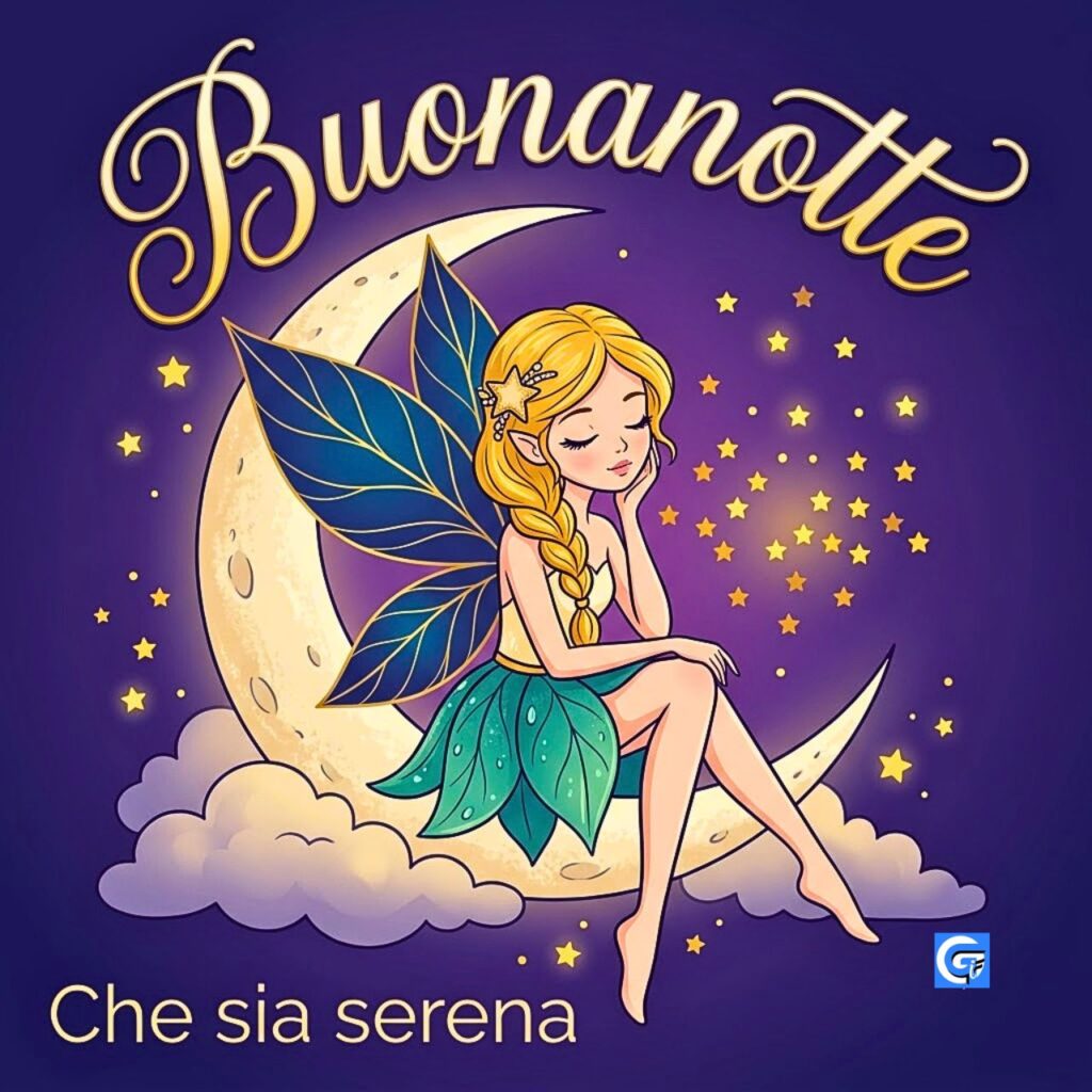 Fata bionda sulla luna, testo elegante Buonanotte, testo semplice Che sia serena.