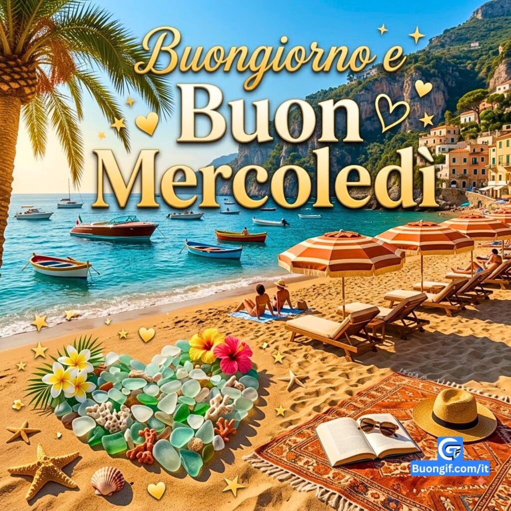 Un soleggiato Mercoledì in Costiera Amalfitana con scogliere e barche nel mare turchese.