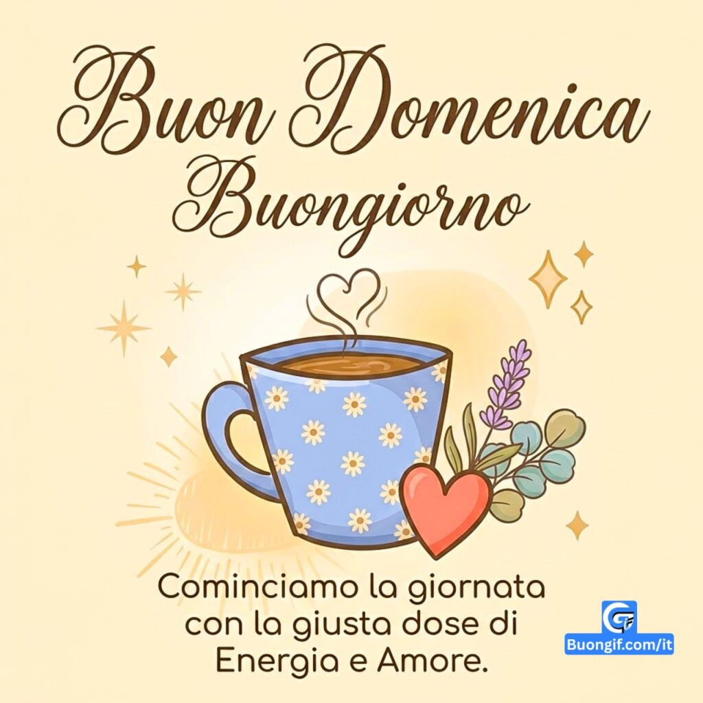 Tazza di caff&egrave; artistica con un cuore e fiori per una dolce Buona Domenica.