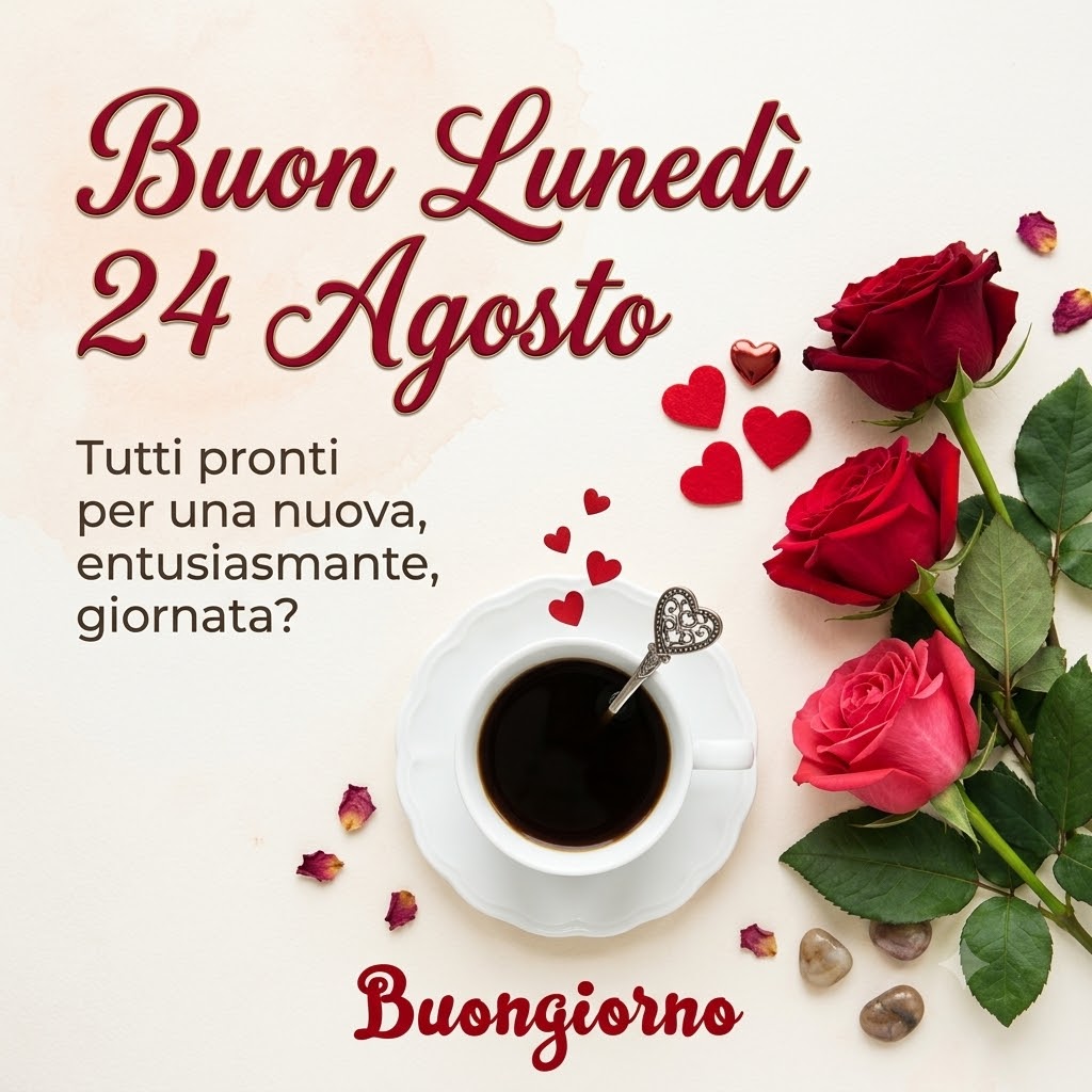 Nuova immagine e gif animata di buon lunedì 24 agosto 2026 con messaggio di buongiorno positivo e colorato