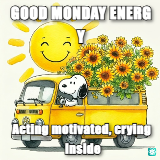 Good Monday meme GOOD MONDAY ENERGY - Acting motivated, crying inside