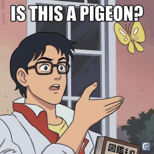 Is This a Pigeon meme GIF with confused character pointing at butterfly, funny reaction meme HD template