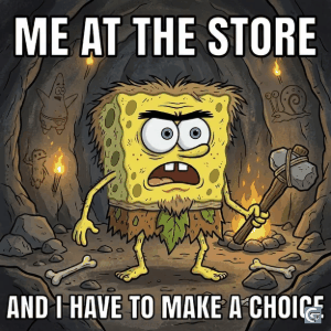 Caveman SpongeBob meme reaction GIF showing confused and shocked primitive SpongeBob face used for funny reaction memes