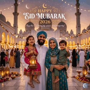 Happy Eid Mubarak 2026 GIFs and images with festive greetings, Islamic celebration visuals, and joyful Eid wishes animations