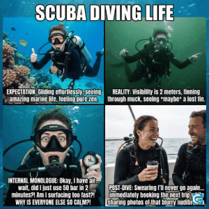 Scuba meme GIFs and HD images showing a scuba diver underwater used as a funny reaction meme and profile picture