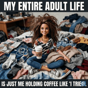 Messy Barbie meme GIF showing chaotic and imperfect lifestyle moments in a humorous and relatable way with HD quality images