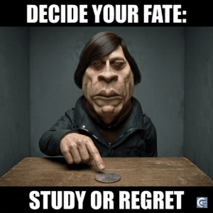 Anton Chigurh meme gif with intense stare from No Country for Old Men, dark humor reaction image in HD quality template