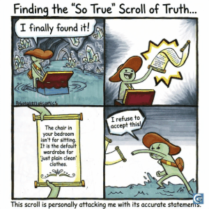 The Scroll of Truth meme template showing a character rejecting a scroll after reading an uncomfortable truth, popular funny meme in HD and GIF format