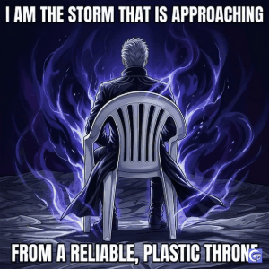 Vergil Chair meme GIF showing a calm and powerful character sitting confidently, popular reaction meme template from Devil May Cry for unbothered and dominant moments