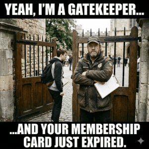 Gatekeeper meme template featuring a person refusing to share information, perfect for relatable funny memes, HD images and GIF formats