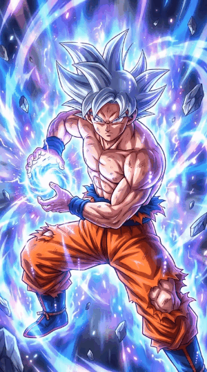 Goku live wallpaper GIF in HD 4K resolution showing powerful anime transformation with glowing aura and dynamic energy effects