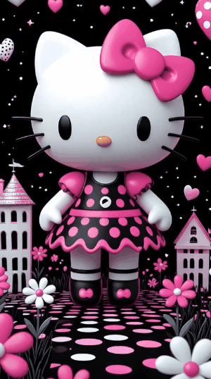 Hello Kitty live wallpaper GIF in HD and 8K resolution featuring cute animated aesthetic background with soft pink tones and kawaii design
