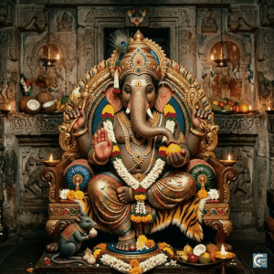 Beautiful Lord Ganesha GIF and HD images with vibrant colors, divine aura, and peaceful spiritual background perfect for sharing blessings and positivity