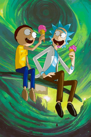 Rick and Morty live wallpaper HD 4K animated GIF featuring portal scene with vibrant colors and dynamic sci-fi background