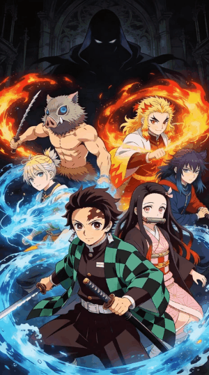 Demon Slayer live wallpaper 4K HD GIF featuring animated anime characters with glowing effects and dynamic battle scenes in ultra high definition