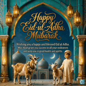 Happy Eid-ul-Adha Mubarak festive images GIFs wishes quotes greetings and messages with lanterns and blessings