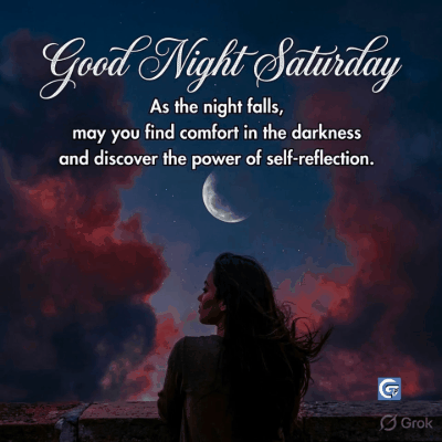 Peaceful good night Saturday GIF and serene images showing a tranquil night sky with soft stars, glowing moon, cozy bedroom vibes, and relaxing weekend scenes for sweet dreams and calm wind-down
