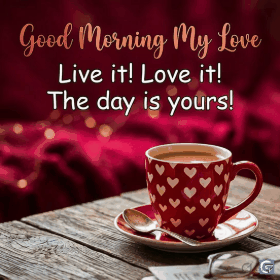 omantic good morning my love HD image featuring a soft sunrise scene with an elegant loving quote overlay, perfect for sharing with your partner