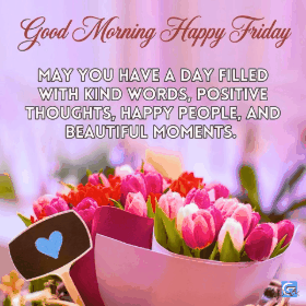 Vibrant good morning happy friday hd 4k gif showing a peaceful sunrise with soft glowing light and an uplifting motivational quote, ideal for download and sharing across social media