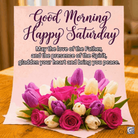 Beautiful good morning happy Saturday GIF in stunning HD 4K resolution featuring a serene sunrise, soft warm colors, and uplifting positive vibes perfect for sharing weekend happiness
