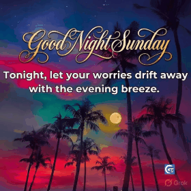 Serene good night Sunday HD GIF featuring a tranquil moonlit sky with soft clouds and twinkling stars, paired with heartfelt quotes and free shareable messages for peaceful dreams
