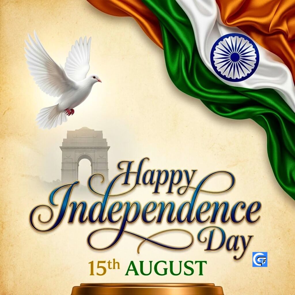 Flying dove and Indian flag for Happy Independence Day 15th August.