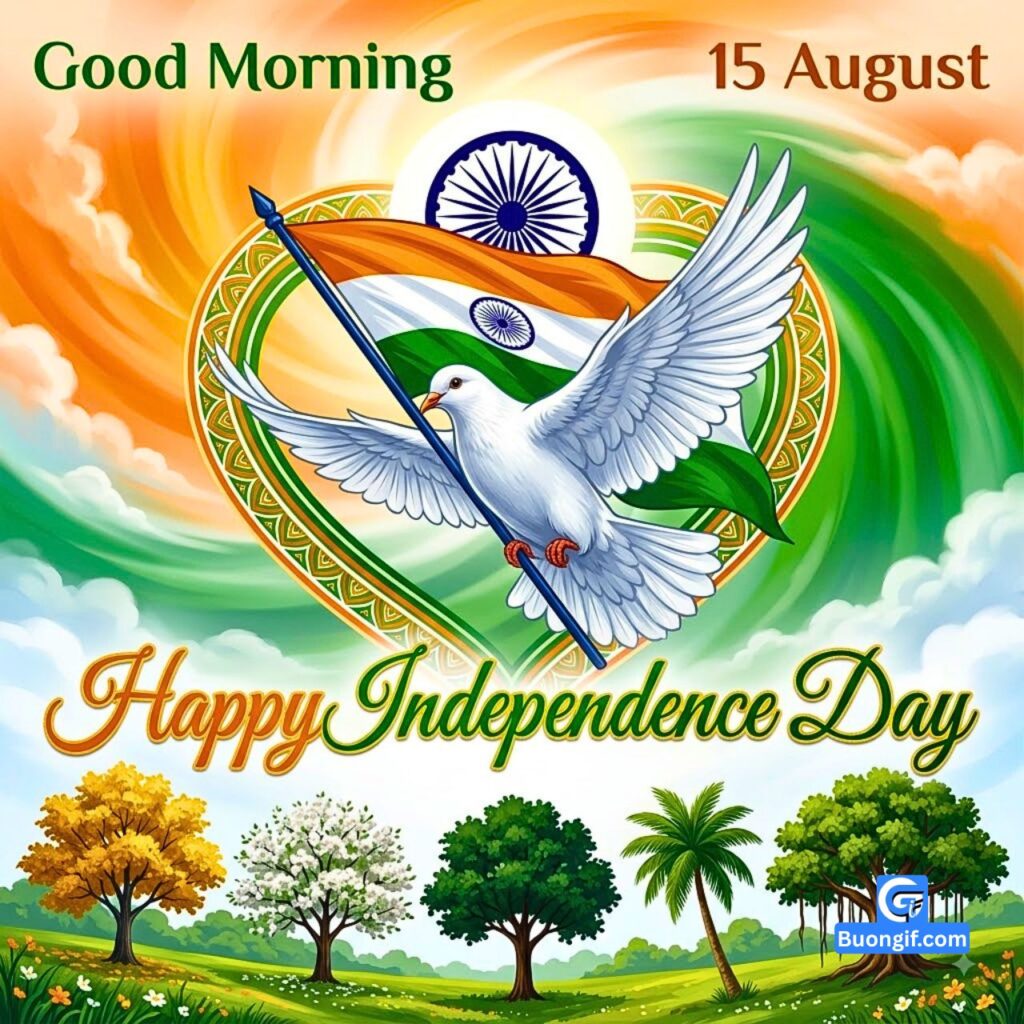 Vector graphic for Indian Independence Day with multi-generational family and monuments.