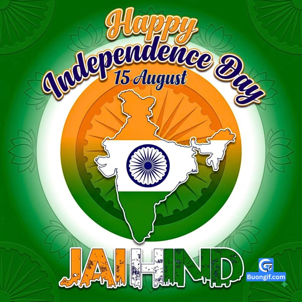 Tricolor map of India under text reading Happy Independence Day 15 August.