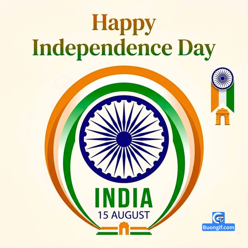 A 1:1 square vector banner with text 'Happy Independence Day', 'INDIA', and '15 AUGUST' and Ashoka Chakra.